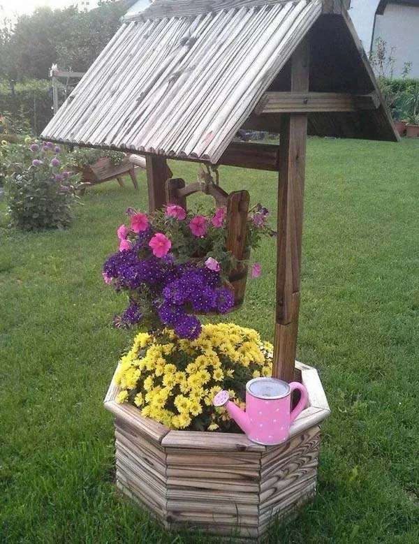 Vintage Water Well Flower Landscape