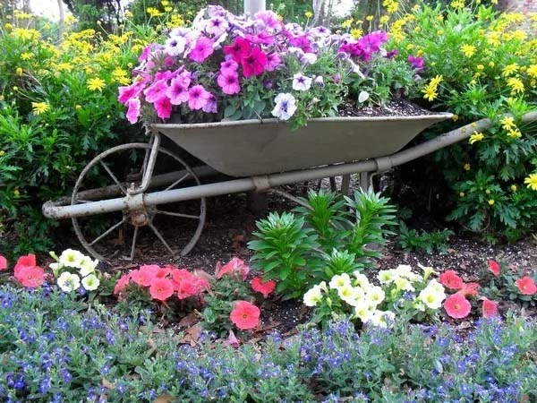 Wheelbarrow flower beds