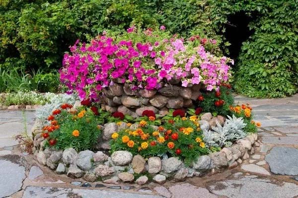 Natural and Rustic Stone Flower Bed